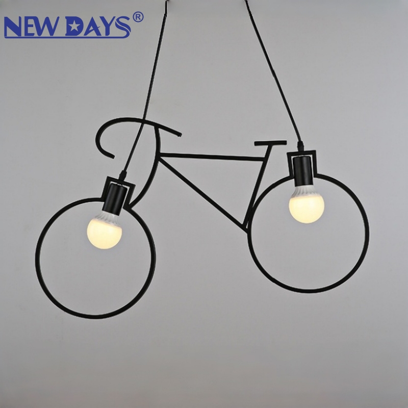 NEWDAYS品牌跨境新品led复古工业风麻绳吊灯，铁艺罩吧台灯，单车2头装饰照明氛围灯小吊灯灯具灯饰艺术灯北欧 Item Picture