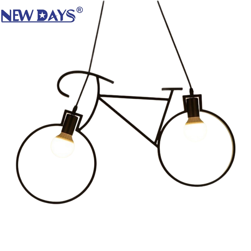NEWDAYS品牌跨境新品led复古工业风麻绳吊灯，铁艺罩吧台灯，单车2头装饰照明氛围灯小吊灯灯具灯饰艺术灯北欧