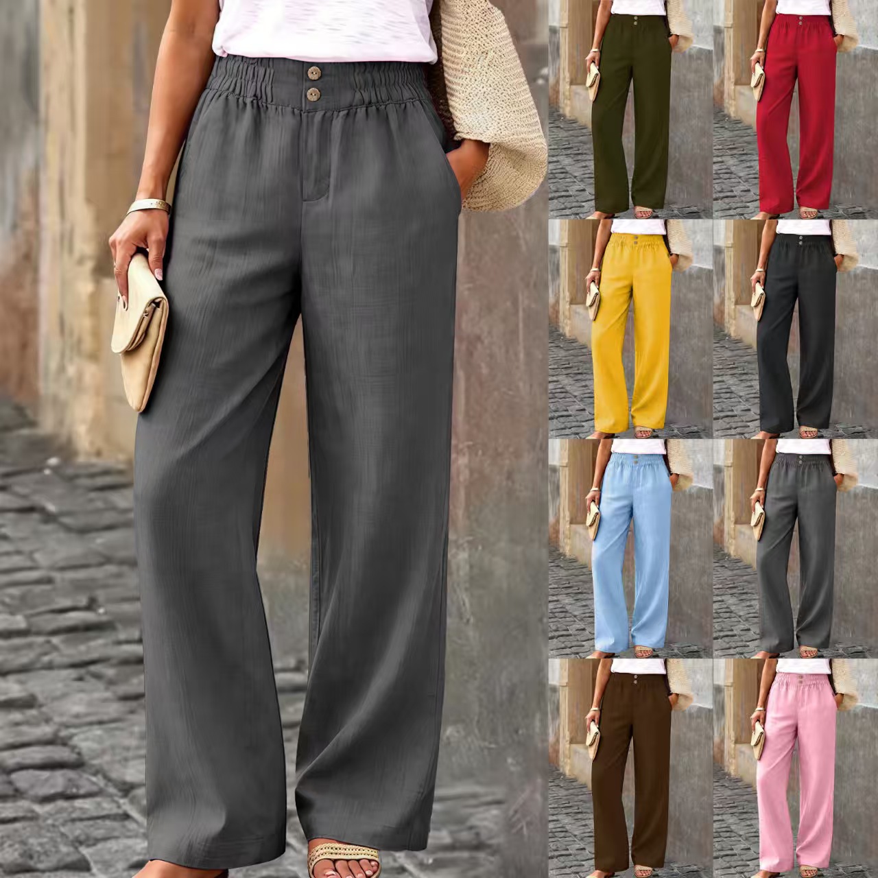 Summer 2026 new style of European and American cross-border trade supply fashion casual straight-leg woven women's trousers Casual pants Summer Application Scenario