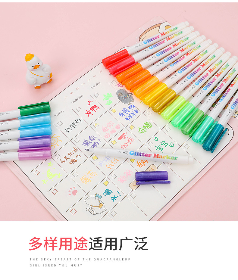 GN6620 Creative 24-color Glitter Pen Set: Metallic Pastel pens, Pearlescent Markers, Colored Highlighters, Student Notebook Pens pic 7