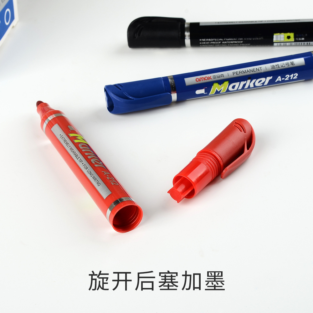 Black, red and blue waterproof, non-fading, special large-head pen for express delivery, quick-drying, large-sized ink refillable oil-based marker pen Specification image
