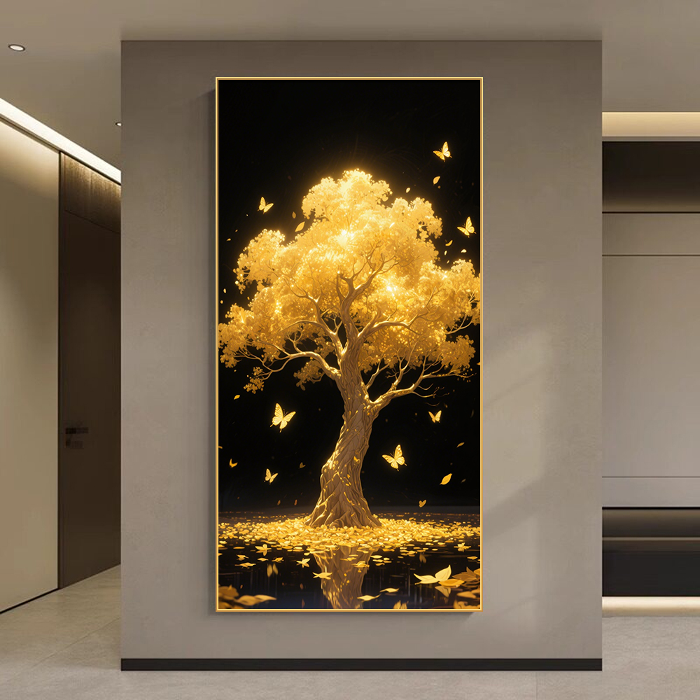 شجرة عيد الميلاد الذهبية المضيئة مع أزهار الميلاد المزخرفة Specification image
