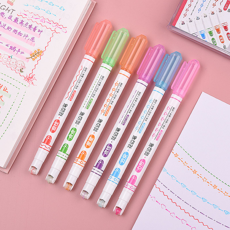 Netflower-shaped contour pen, Jin Wannian curve pen, wave marker pen, student marker pen, colored planner highlighter pen Specification image