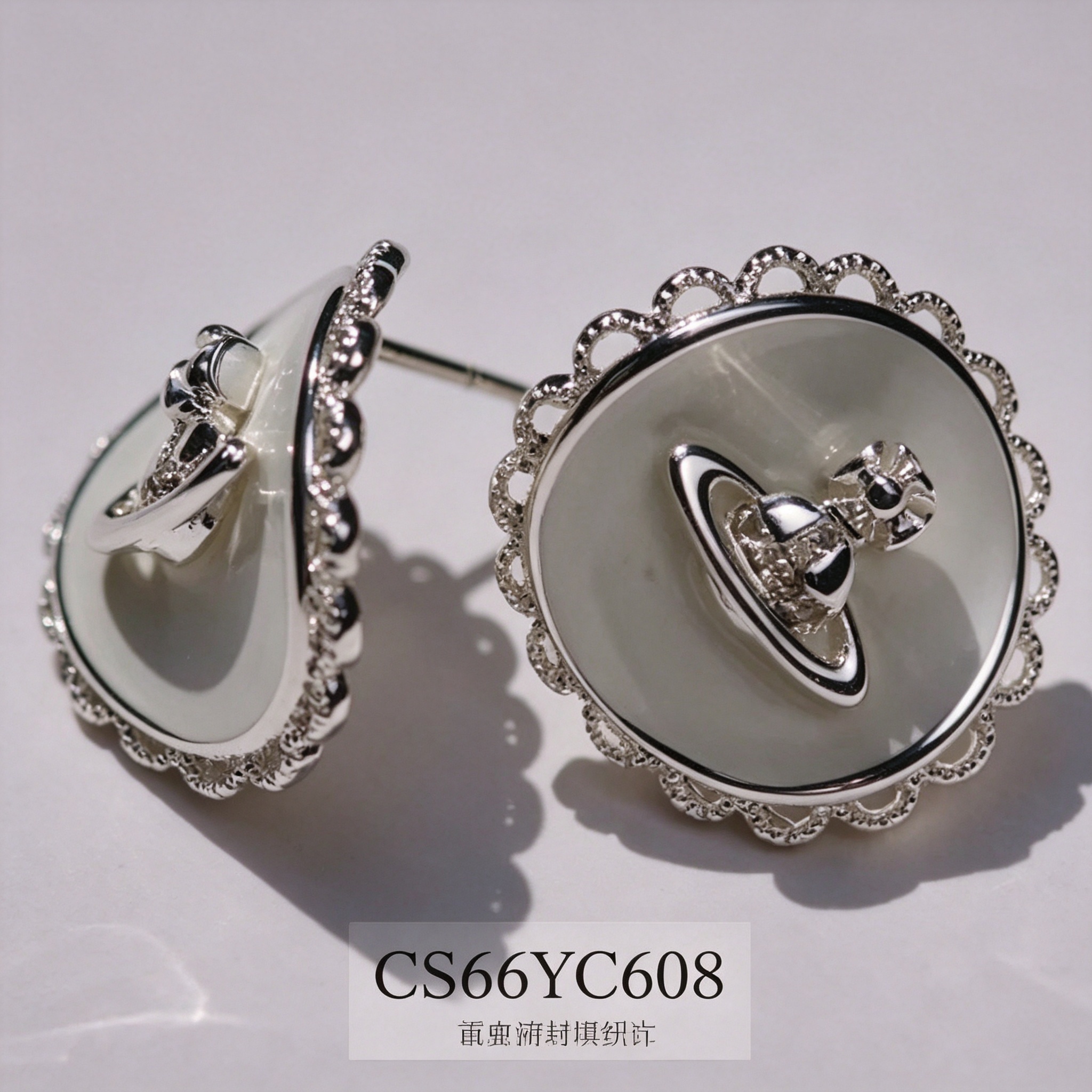 Spring Shi Original silver diamond-encrusted round earrings for women, 925 silver stud earrings, silver needle earrings details Picture