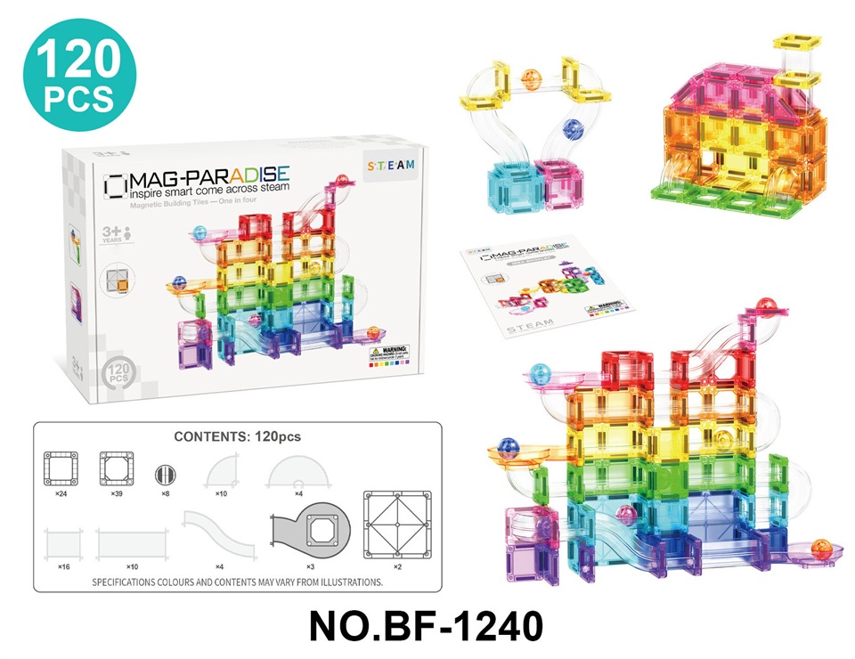 TL57156 120-piece transparent color window magnetic sheet ball slide building block children's versatile assembly track magnetic construction STEAM educational toy Application Scenario