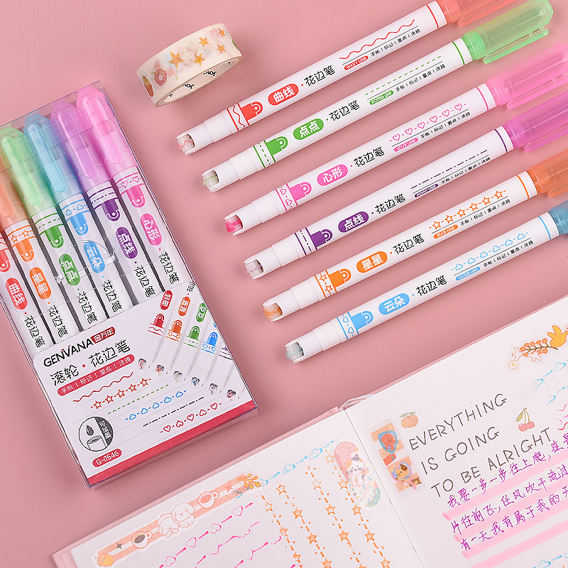 Netflower-shaped contour pen, Jin Wannian curve pen, wave marker pen, student marker pen, colored planner highlighter pen