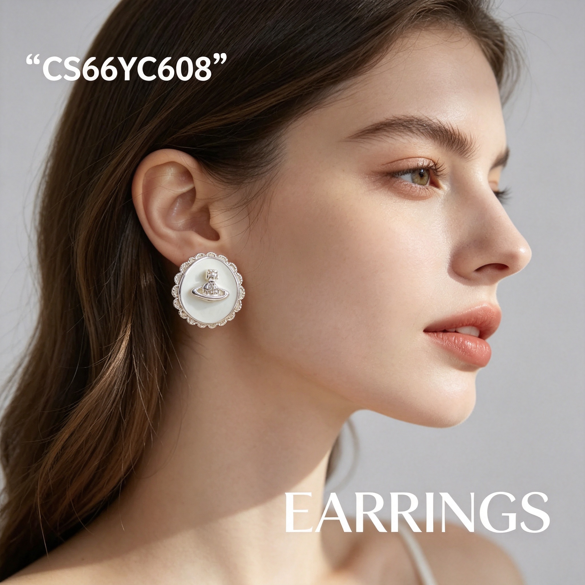 Spring Shi Original silver diamond-encrusted round earrings for women, 925 silver stud earrings, silver needle earrings Specification image