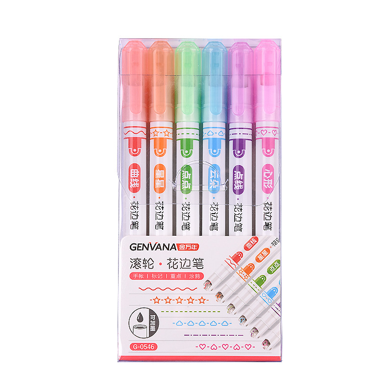 Netflower-shaped contour pen, Jin Wannian curve pen, wave marker pen, student marker pen, colored planner highlighter pen Item Picture