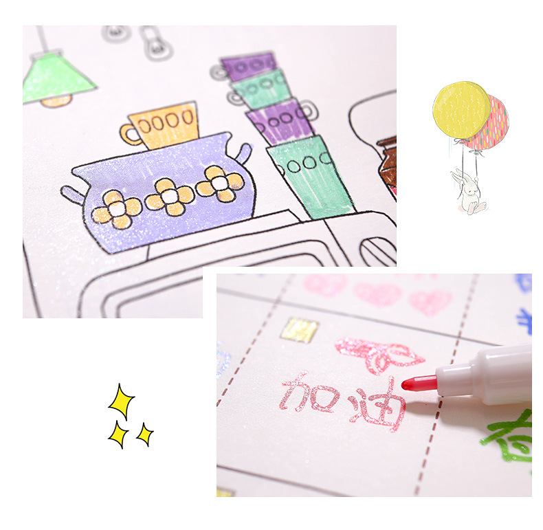 GN6620 Creative 24-color Glitter Pen Set: Metallic Pastel pens, Pearlescent Markers, Colored Highlighters, Student Notebook Pens pic 4