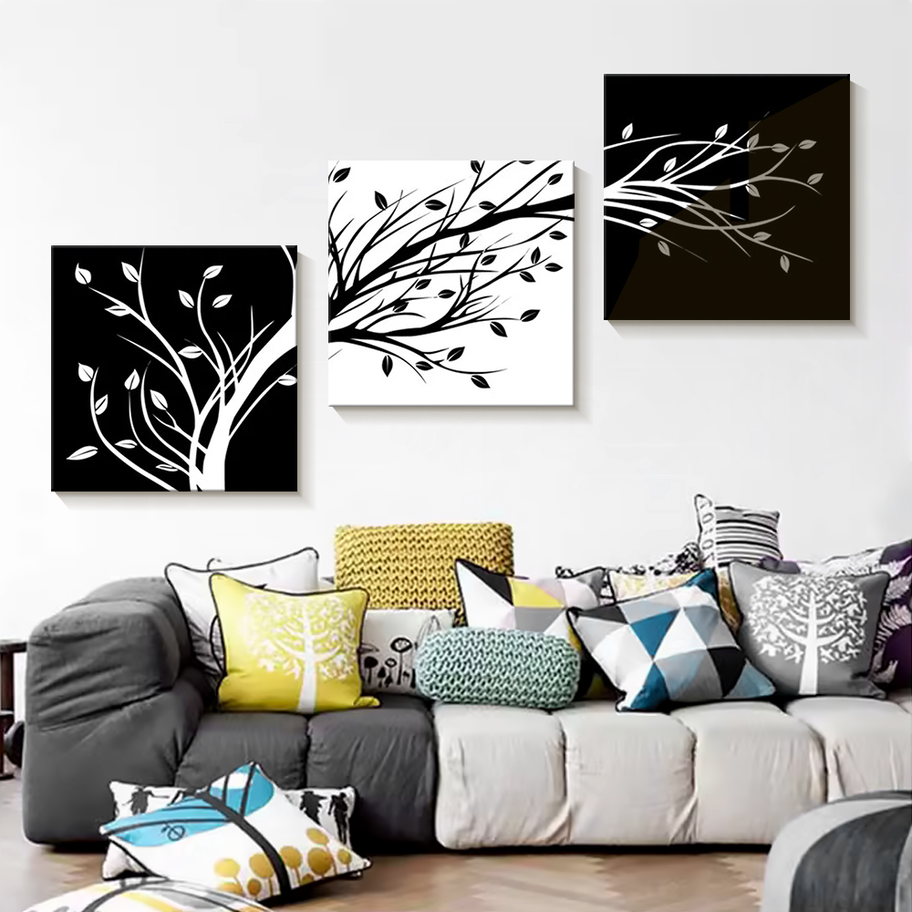رسمت المجموعة الثلاثية من اللوحات الإسلامية الألمانية على شكل أشجار سوداء وأبيض لوحات جدارية متوسطة الشكل details Picture