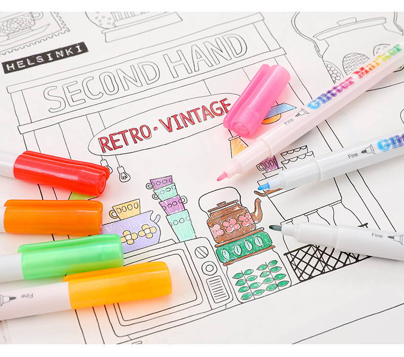 GN6620 Creative 24-color Glitter Pen Set: Metallic Pastel pens, Pearlescent Markers, Colored Highlighters, Student Notebook Pens pic 5