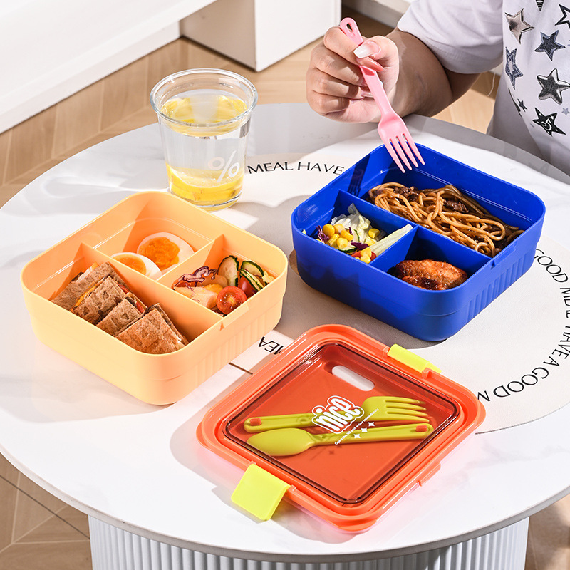 简约 NICE 字母饭盒马卡龙拼色带餐具分格不串味外出保鲜午餐盒详情3