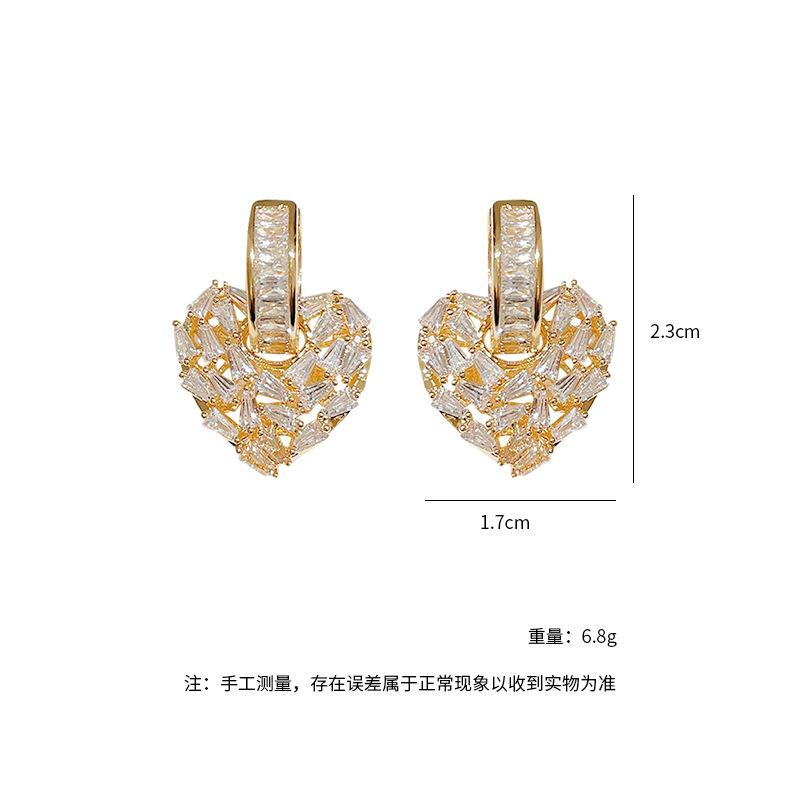 高级感微镶锆石桃心耳钉女韩国东大门流行耳饰简约时尚百搭耳环女详情2