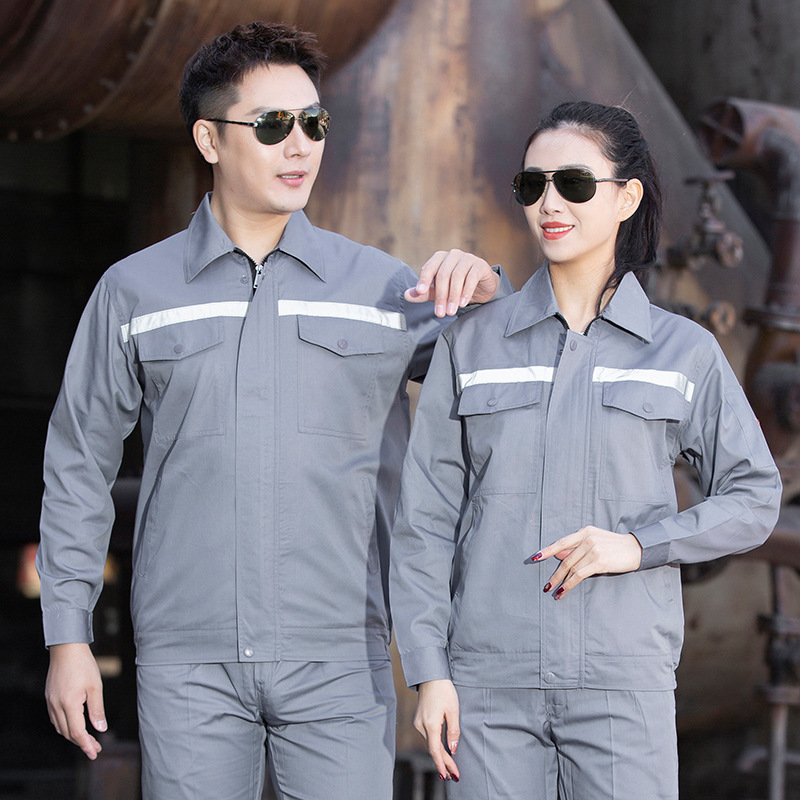 Spring and autumn reflective strip work clothes set, auto repair factory construction site wear-resistant work clothes, workshop coal mine welder's labor protection clothes, spring and autumn long-sleeved labor protection clothes, work clothes set, men's reflective strip work clothes, factory uniform top, wear-resistant auto repair work clothes wholesale Item Picture