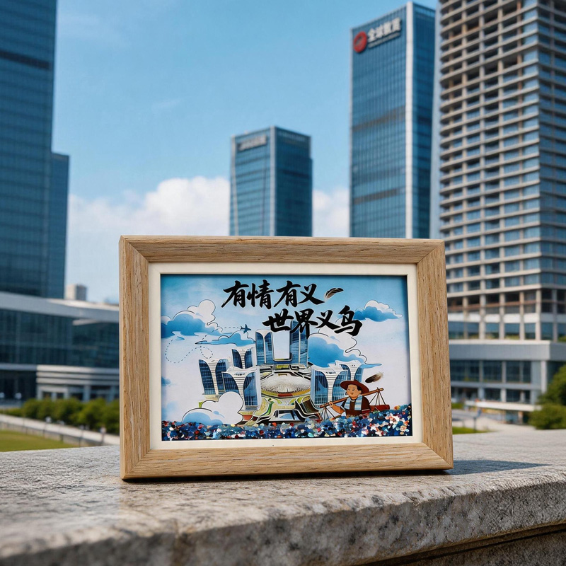 "Friendship is Meaningful, World Yiwu" 8-inch flowing sand photo frame picture atmosphere desktop decoration art and cultural creative gift Specification image