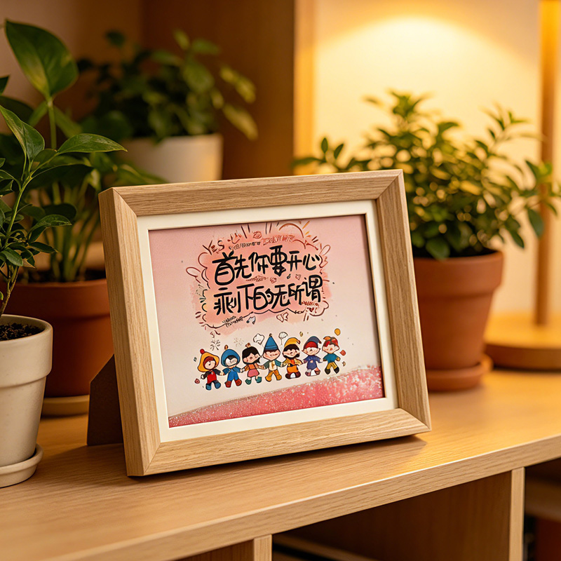 "First, be happy; the rest doesn't Matter." See 8-inch flowing sand picture frame, atmospheric desktop decoration, art and cultural Creative gift Specification image