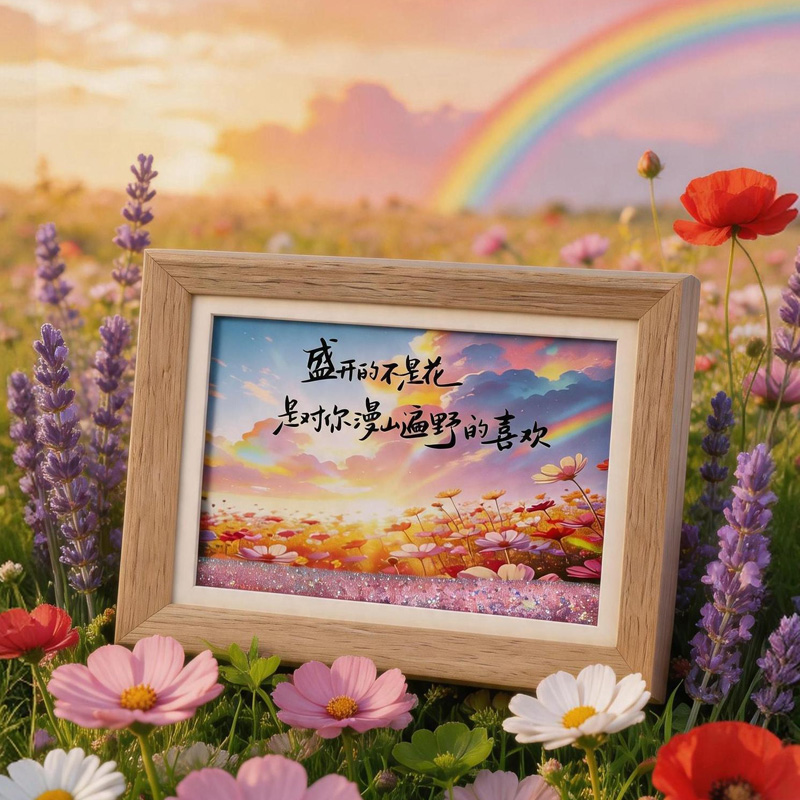 "Blooming is Not flowers, but love all over the mountains and Fields" 8-inch flowing sand photo frame picture atmosphere desktop decoration art Cultural and creative gift Specification image