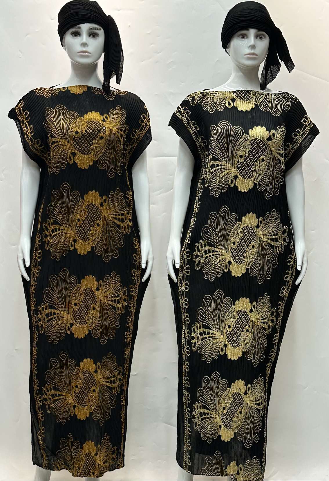 The Muslim Kalama creased embroidered robe and scarf are integrated as one