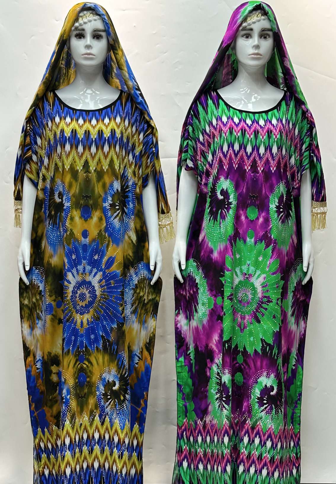 Two-piece set of cotton Muslim scalded diamond long robe and women's scarf, loose Middle Eastern-style large robe, breathable in summer