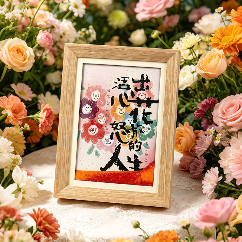 "Live a Life Full of Joy and Vitality" - 8-inch flowing sand picture frame, atmospheric desktop decoration, art and cultural creative gift Specification image