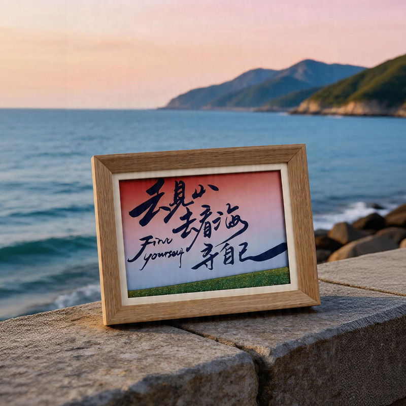 "Go to See the Mountains, Go to See the Sea" 8-inch flowing sand photo frame picture atmosphere desktop decoration art cultural and creative gift Specification image