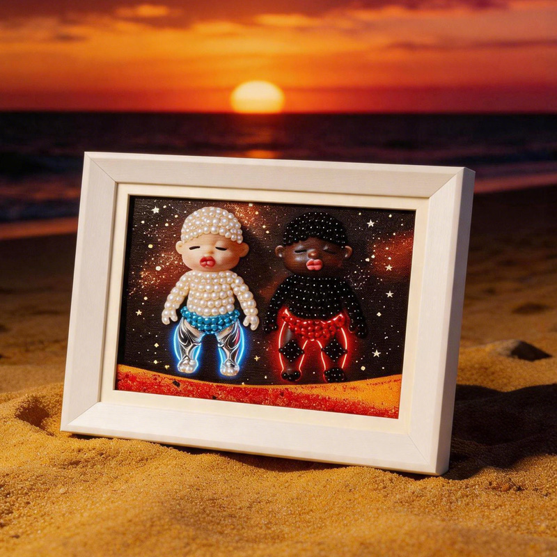 "Black and White Kids" 8-inch flowing sand diamond painting ambient desktop decoration art and cultural creative gift Specification image