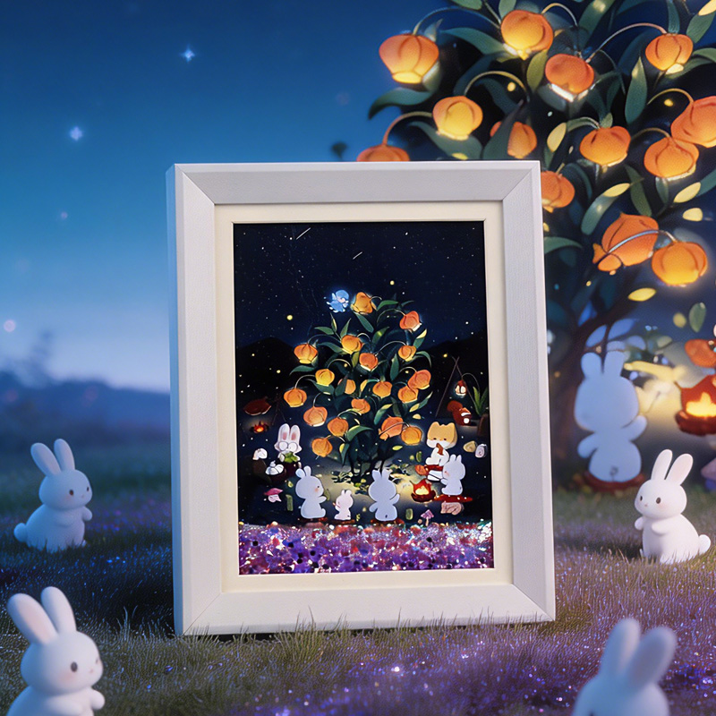 "Rabbit Spirit" 8-inch flowing sand picture frame with an atmospheric desktop decorative art and cultural creative gift Specification image