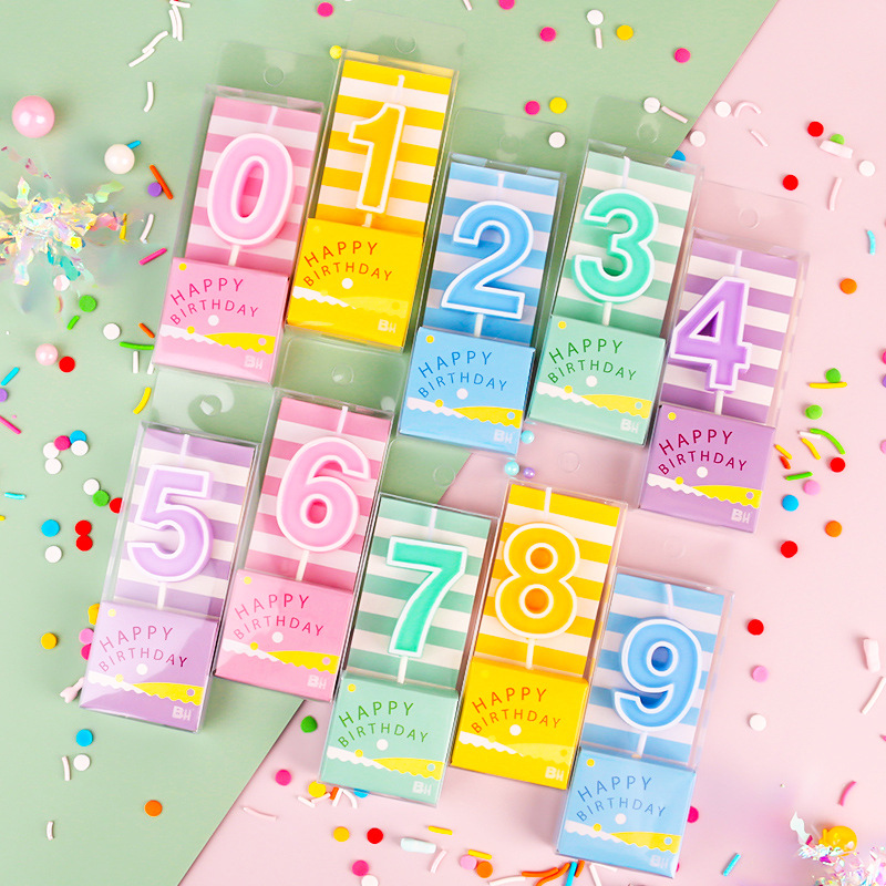 彩色条纹数字蜡烛套装 生日派对装饰蜡烛 可燃安全环保