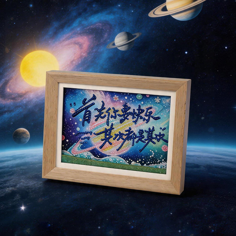 "First, You must be happy; second, everything is secondary." 8-inch flowing sand diamond painting atmospheric desktop decoration art and cultural creative gift Specification image