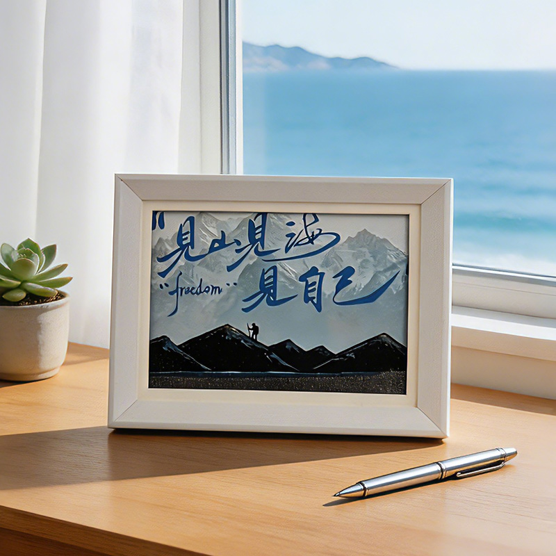 "See Mountains, See Seas, See Yourself" 8-inch flowing sand photo frame picture atmospheric desktop decoration art and cultural creative gift Specification image