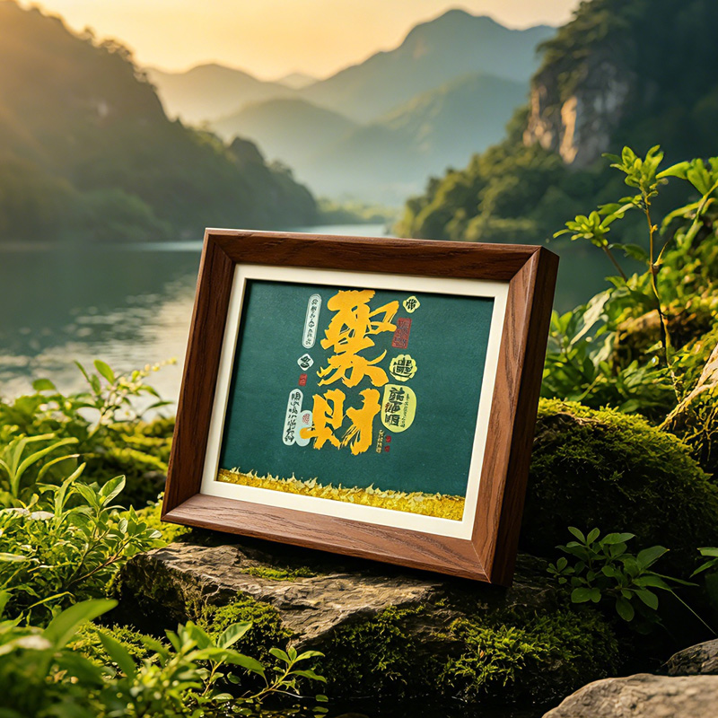 "Gather Wealth" is an 8-inch flowing sand picture frame with an atmospheric desktop decoration and artistic cultural and creative gift Specification image