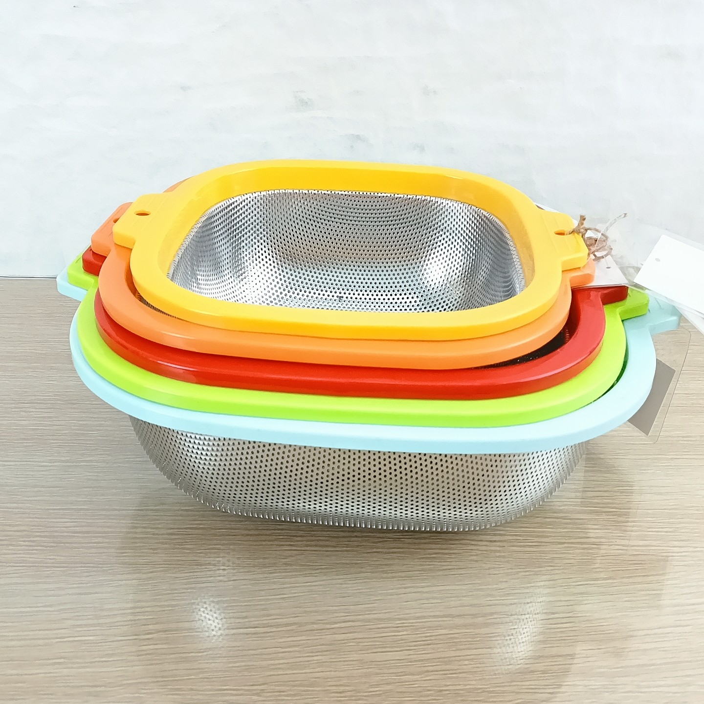 DF99049 Draining basket, rectangular with colorful edges and dense holes, stainless steel thickened multi-functional kitchen household rice washing machine, rice washing sieve, DF TRADINGHOUSE Item Picture