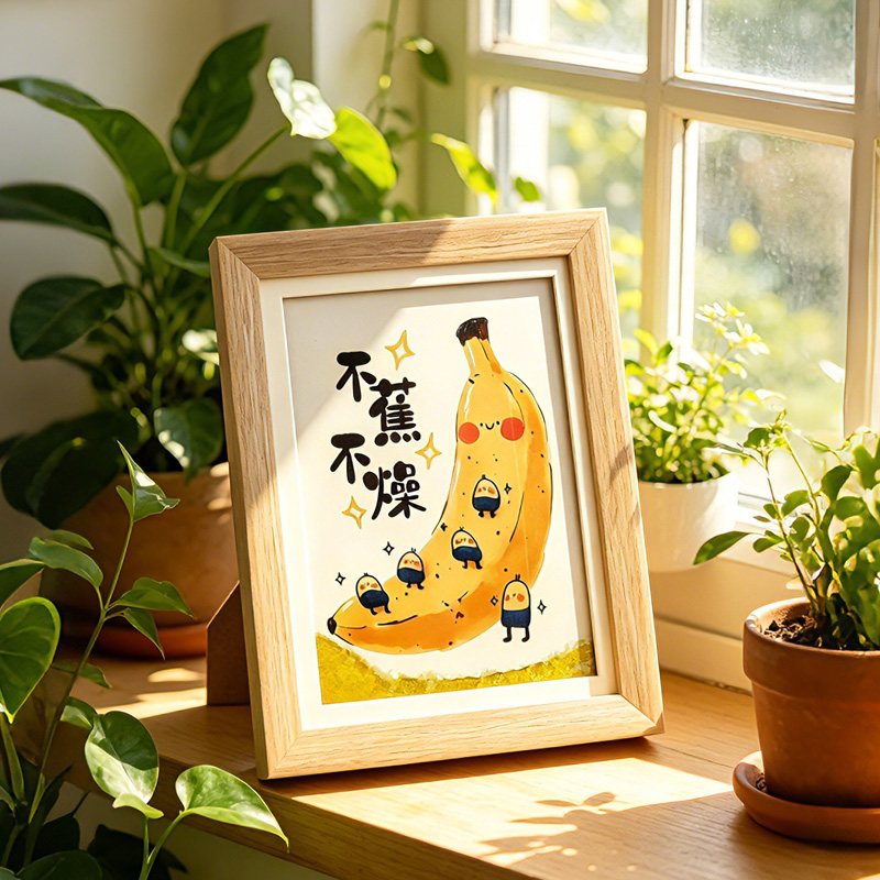 "No Banana, No Restlessness" is an 8-inch flowing sand picture frame with a sense of atmosphere as a desktop decoration art and cultural creative gift Specification image