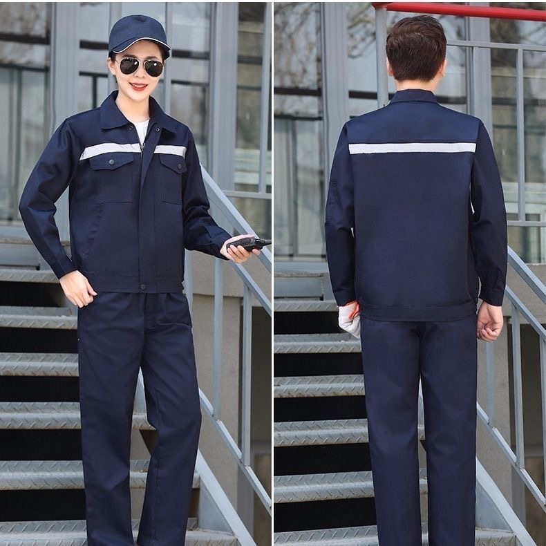Spring and autumn reflective strip work clothes set, auto repair factory construction site wear-resistant work clothes, workshop coal mine welder's labor protection clothes, spring and autumn long-sleeved labor protection clothes, work clothes set, men's reflective strip work clothes, factory uniform top, wear-resistant auto repair work clothes wholesale Application Scenario