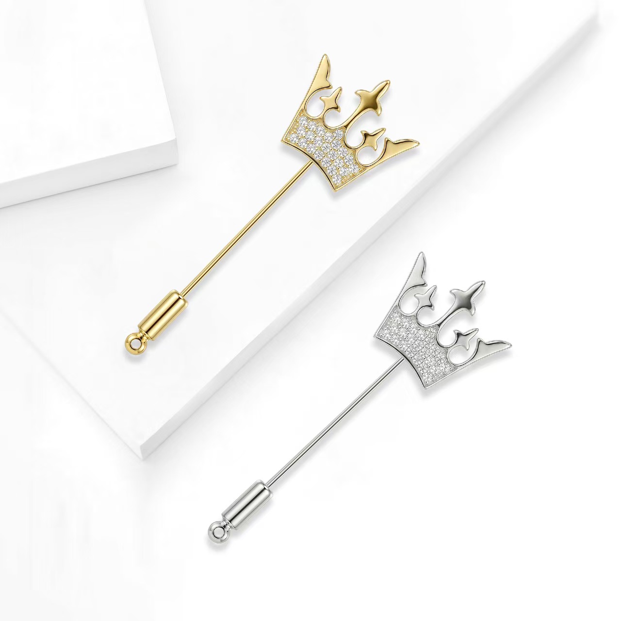 New fashionable women's copper-plated real gold crown brooch, Korean-style trendy clothing brooch accessory