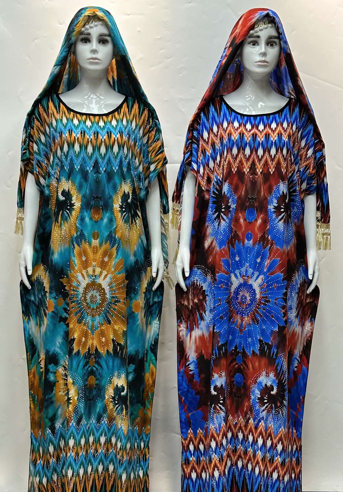 Two-piece set of cotton Muslim scalded diamond long robe and women's scarf, loose Middle Eastern-style large robe, breathable in summer details Picture