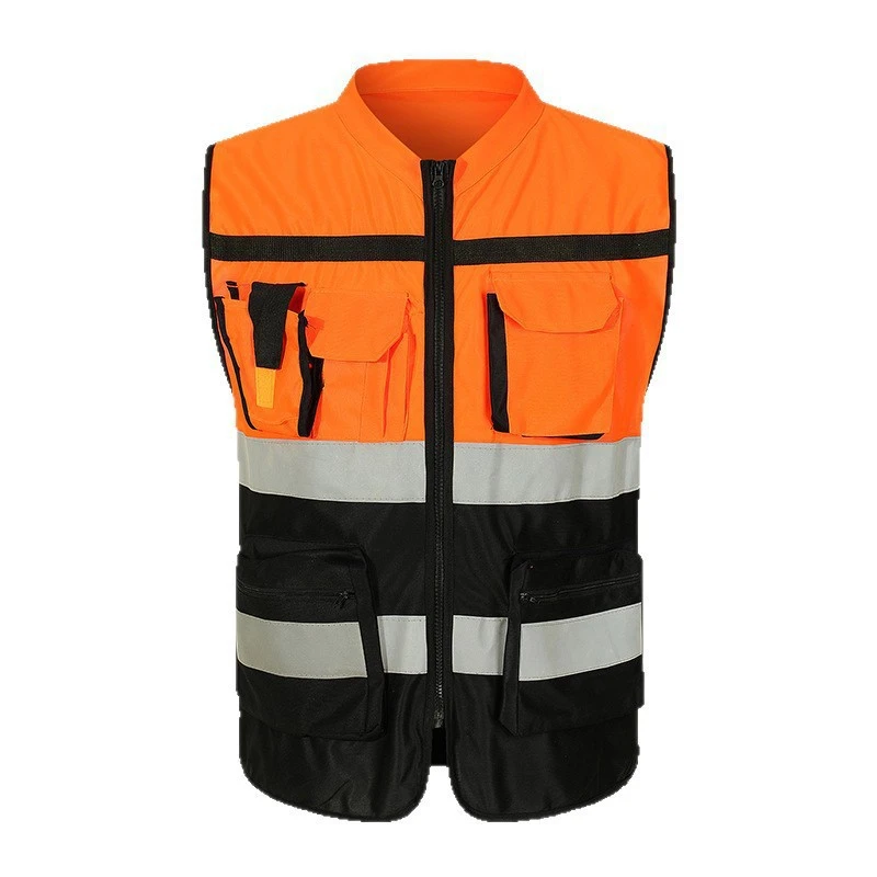 New safety round-neck walkie-talkie splicing reflective vest, multi-pocket reflective vest. Safety round-neck walkie-talkie splicing reflective vest, multi-pocket reflective vest detail image 2