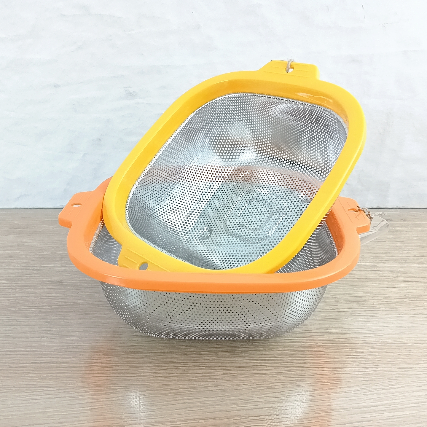 DF99049 Draining basket, rectangular with colorful edges and dense holes, stainless steel thickened multi-functional kitchen household rice washing machine, rice washing sieve, DF TRADINGHOUSE details Picture