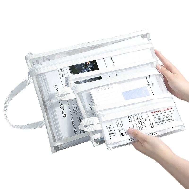 Baiyi single-layer and double-layer transparent file bag, exam bag, student portable special zipper thickened hand-held storage bag Item Picture