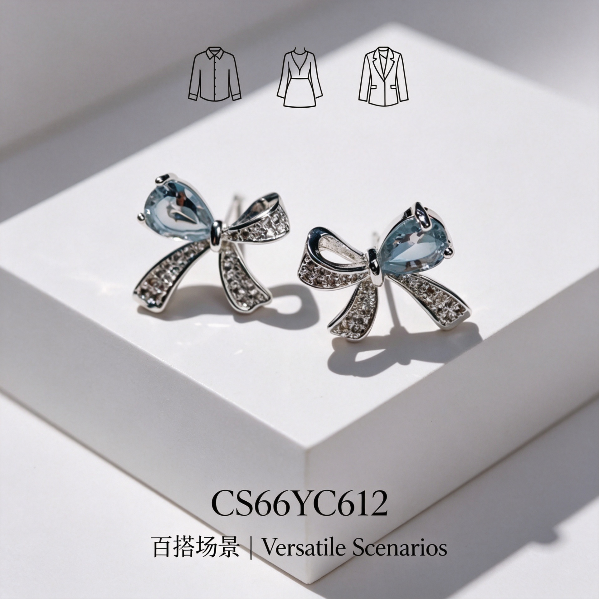 Chunshi Original Blue teardrop-shaped gemstone bow pearl Stud 925 silver Earrings Set Item Picture