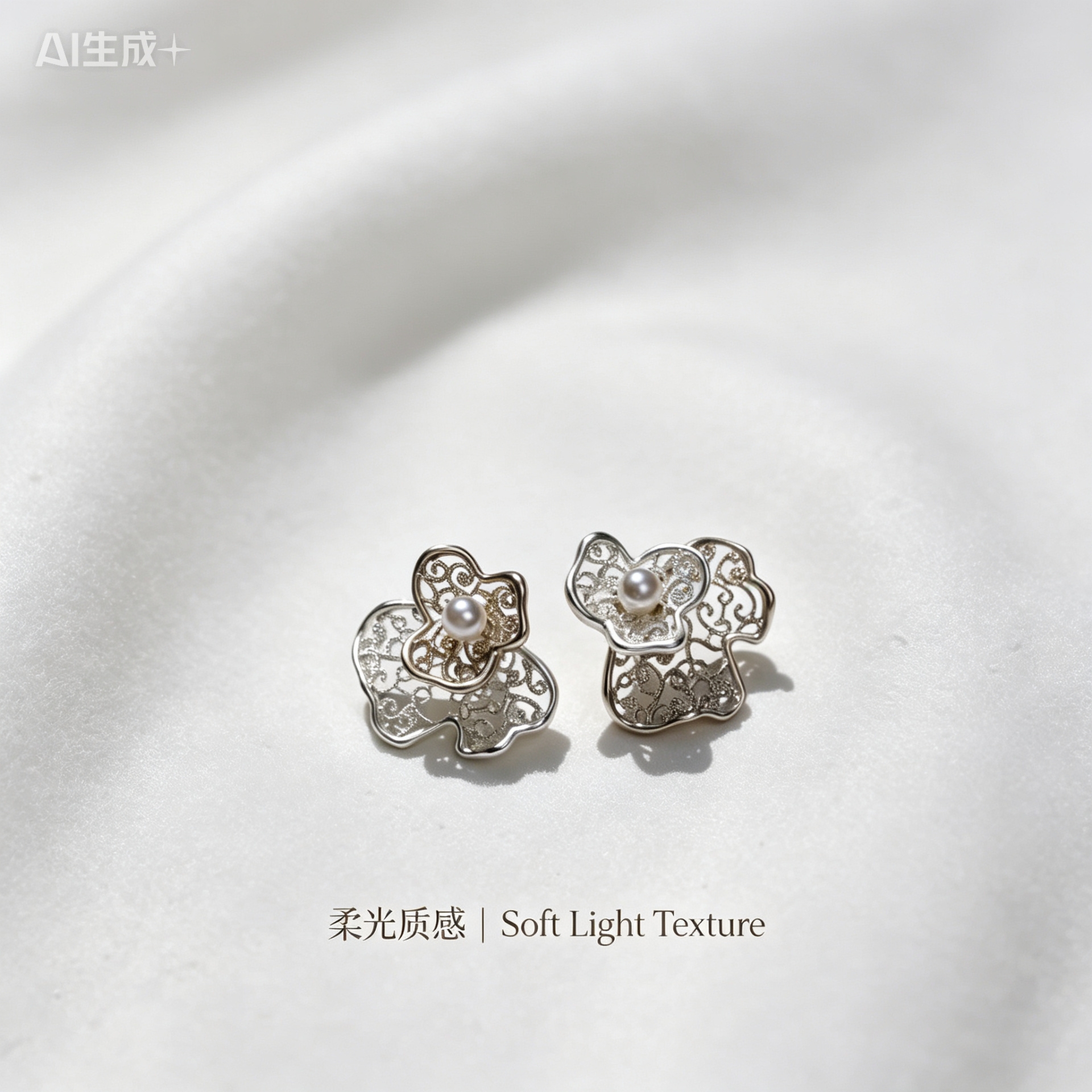 Spring Shi Original golden hollowed-out flower earrings, vintage women's accessories, earrings, stud earrings, silver needles details Picture