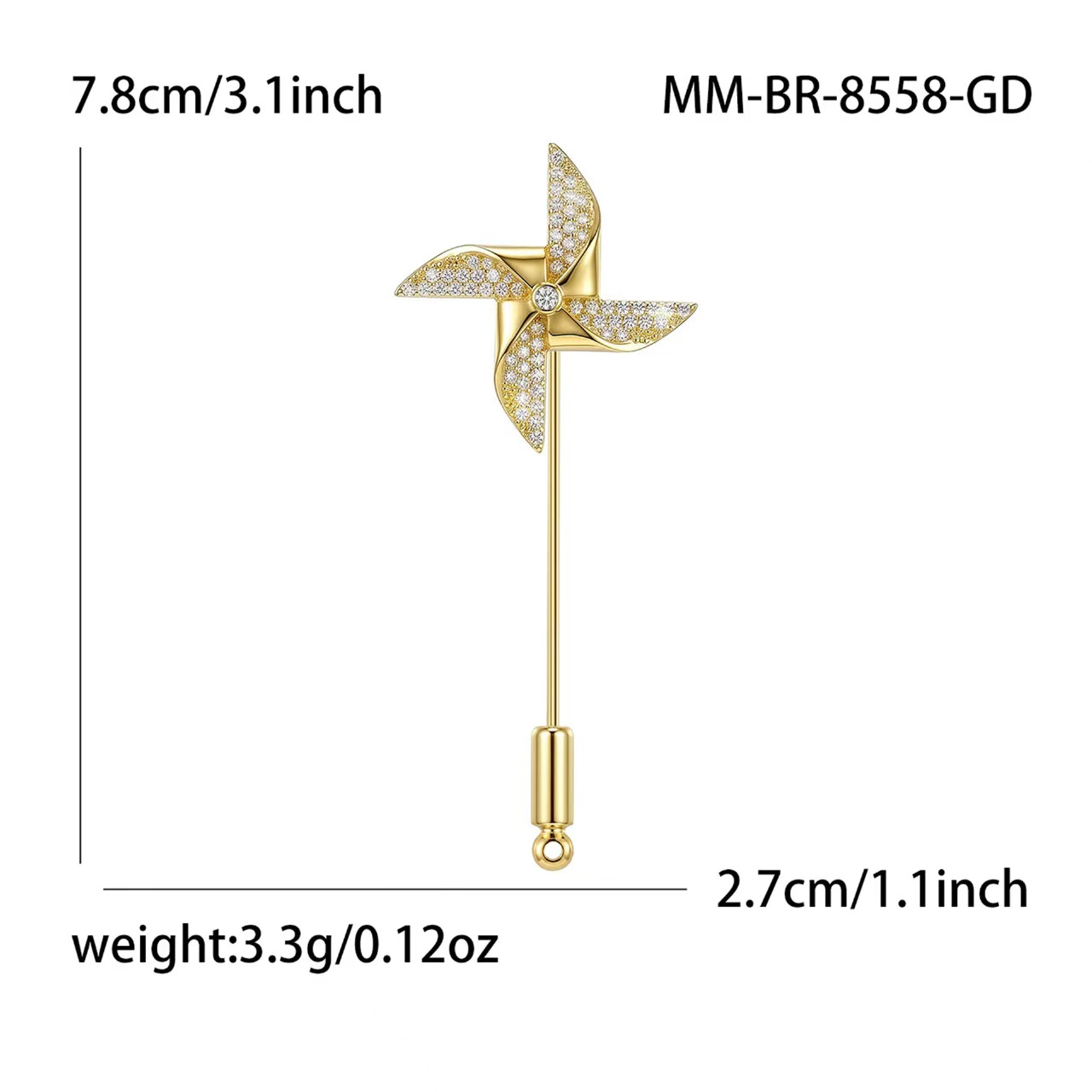 New fashionable women's copper-plated real gold windmill brooch, Korean-style trendy clothing brooch accessory Item Picture