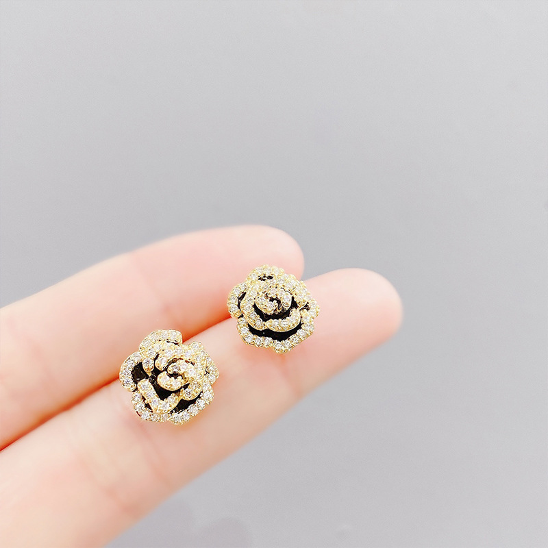 网红耳饰批发 S925银针玫瑰花耳环 创意百搭时尚银针耳钉港风详情1