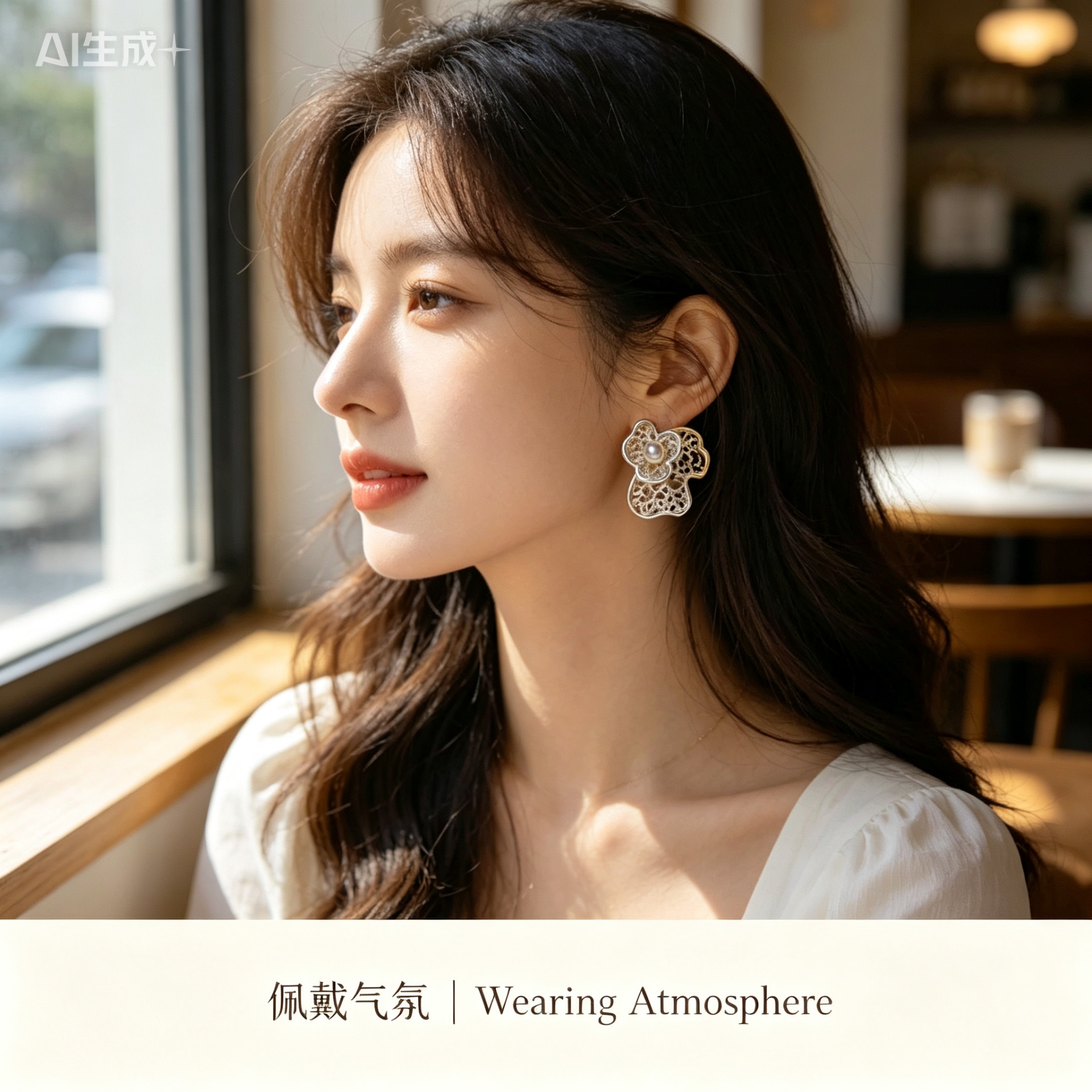 Spring Shi Original golden hollowed-out flower earrings, vintage women's accessories, earrings, stud earrings, silver needles Specification image