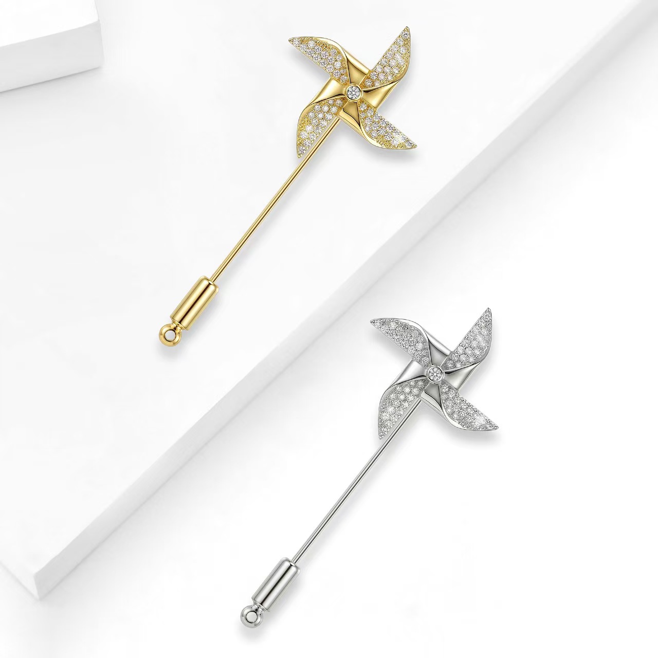 New fashionable women's copper-plated real gold windmill brooch, Korean-style trendy clothing brooch accessory