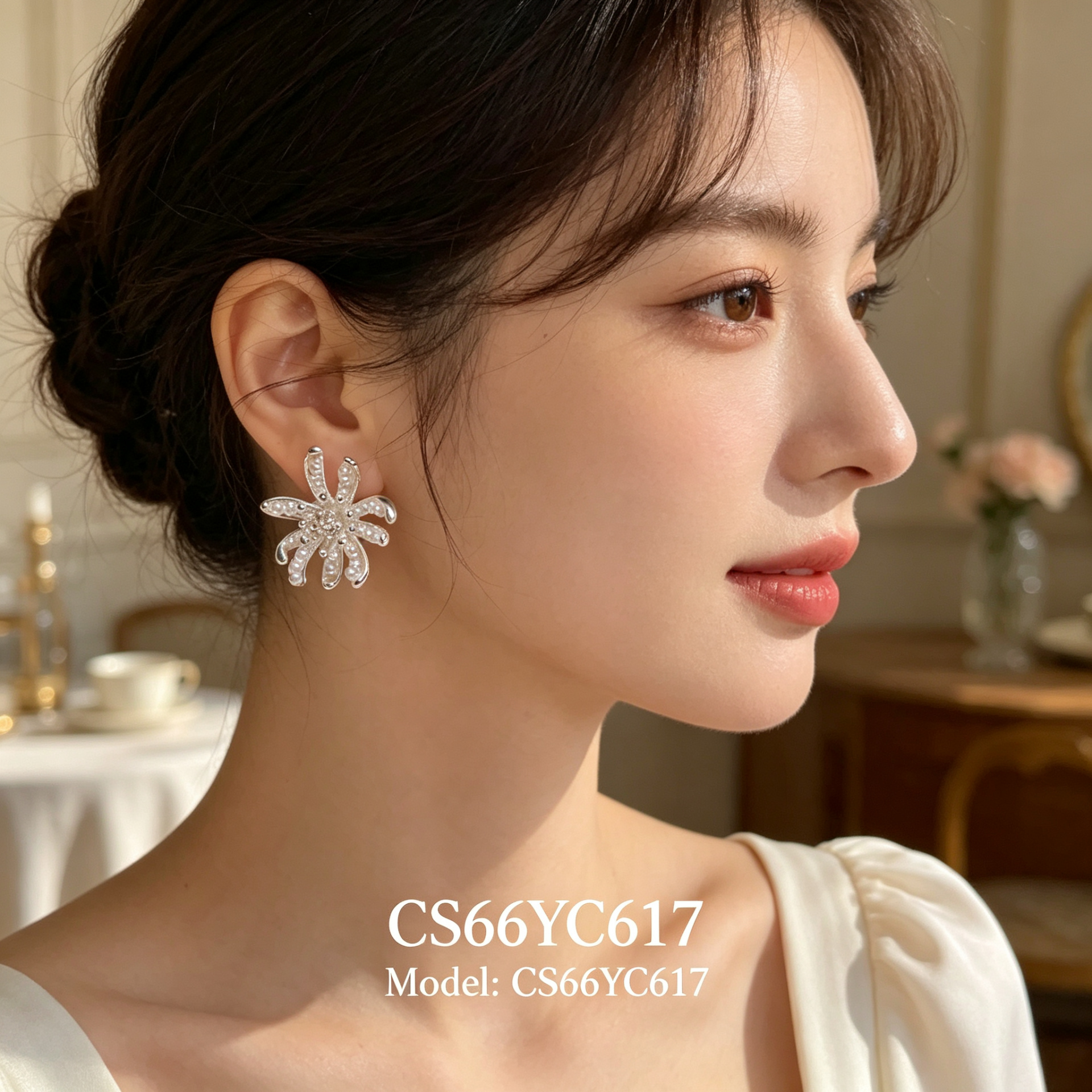 Chunshi Original Silver Pearl Flower Stud 925 Silver Earrings Set Item Picture