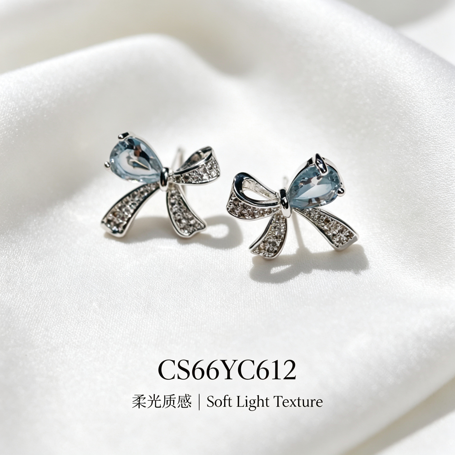 Chunshi Original Blue teardrop-shaped gemstone bow pearl Stud 925 silver Earrings Set details Picture