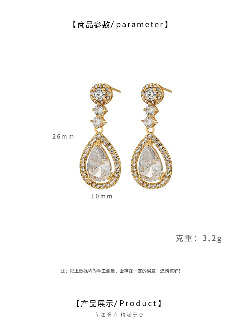 S925银针微镶气质耳环女高级感水滴流苏耳钉精致轻奢网红耳饰详情2