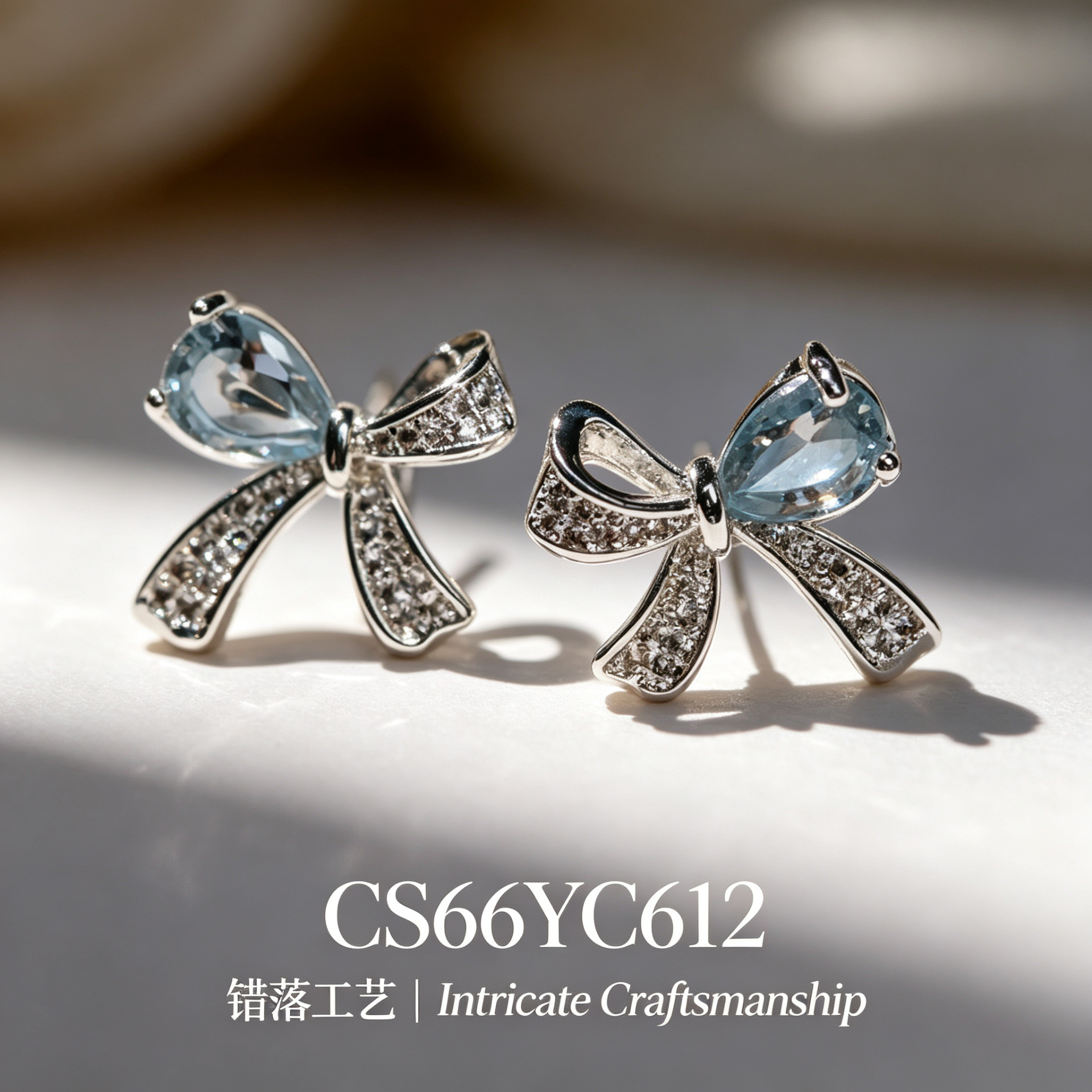 Chunshi Original Blue teardrop-shaped gemstone bow pearl Stud 925 silver Earrings Set