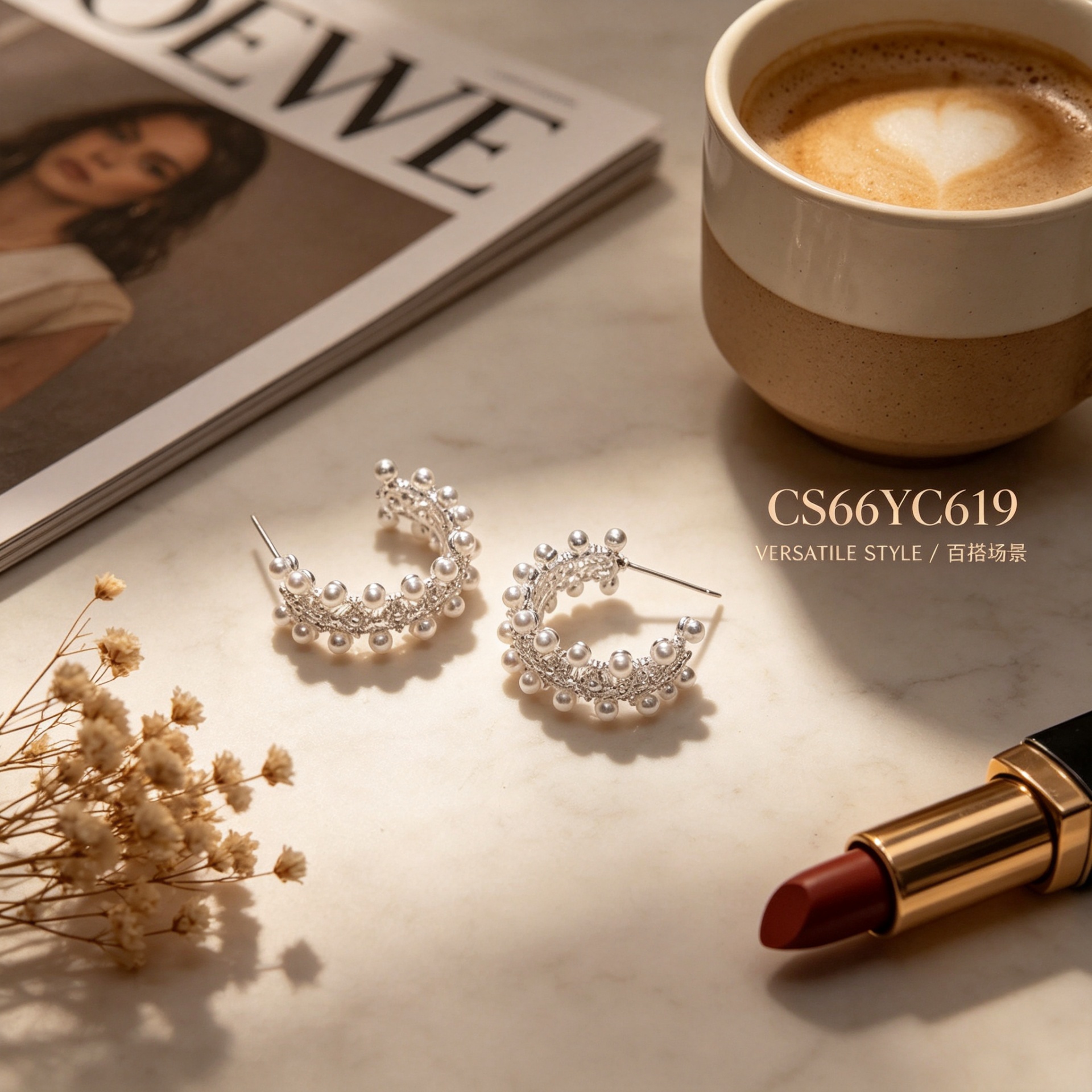 Chunshi Original Chinese-style pearl earrings, women's accessories, stud earrings and silver needle earrings Application Scenario